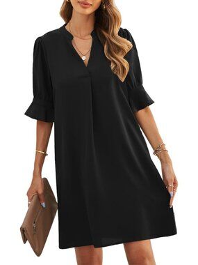 Summer V-Neck Short Sleeve Shift Dress for Women - Stylish & Comfortable